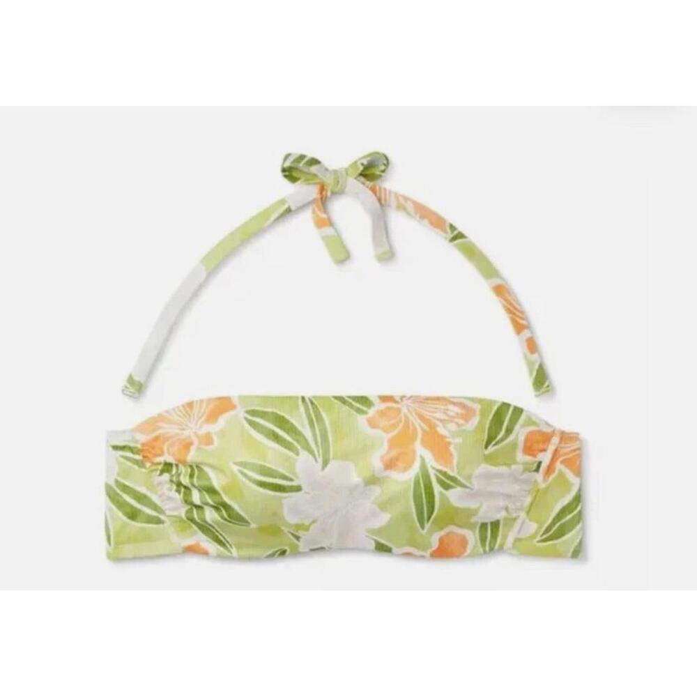 Shade & Shore Lime Green Floral Bandeau Bikini Top - Size 18